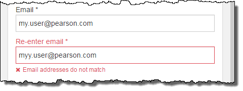 Email addresses do not match message.